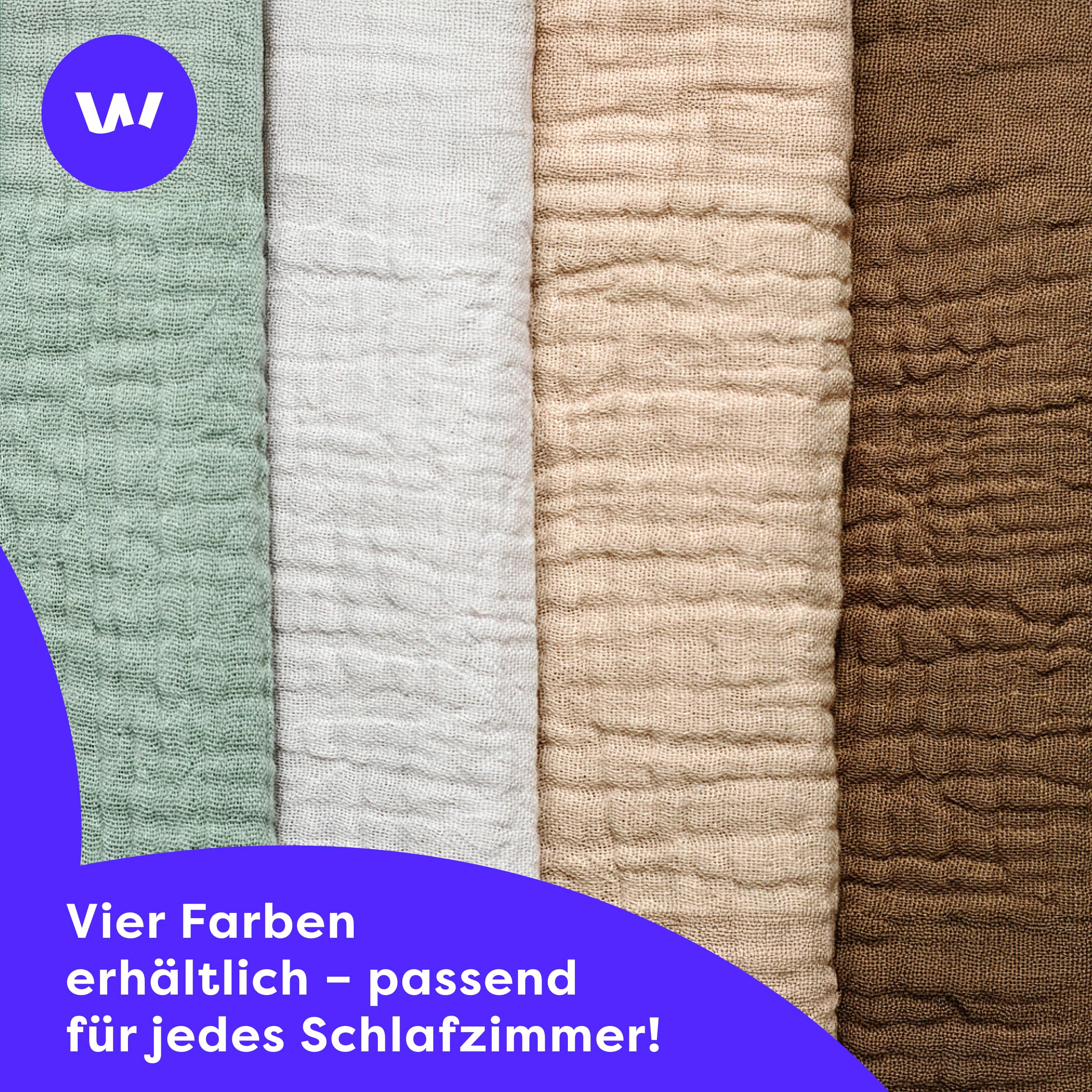 Wolkenfeld Premium Musselin Bettwäsche 135x200 mit Reißverschluss – Aus 100 % Baumwolle – Atmungsaktiv & Weich – Bettwäsche Musselin mit 80x80 Kissenbezug Grün