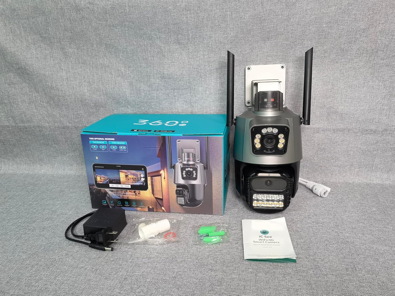 ICSEE WIFI Camera Security 3K 6MP Dual Lens Wireless PTZ Waterproof Human Detection CCTV With Warning Flashing Light, Alexa Supported (Dual Lens Black 6MP)