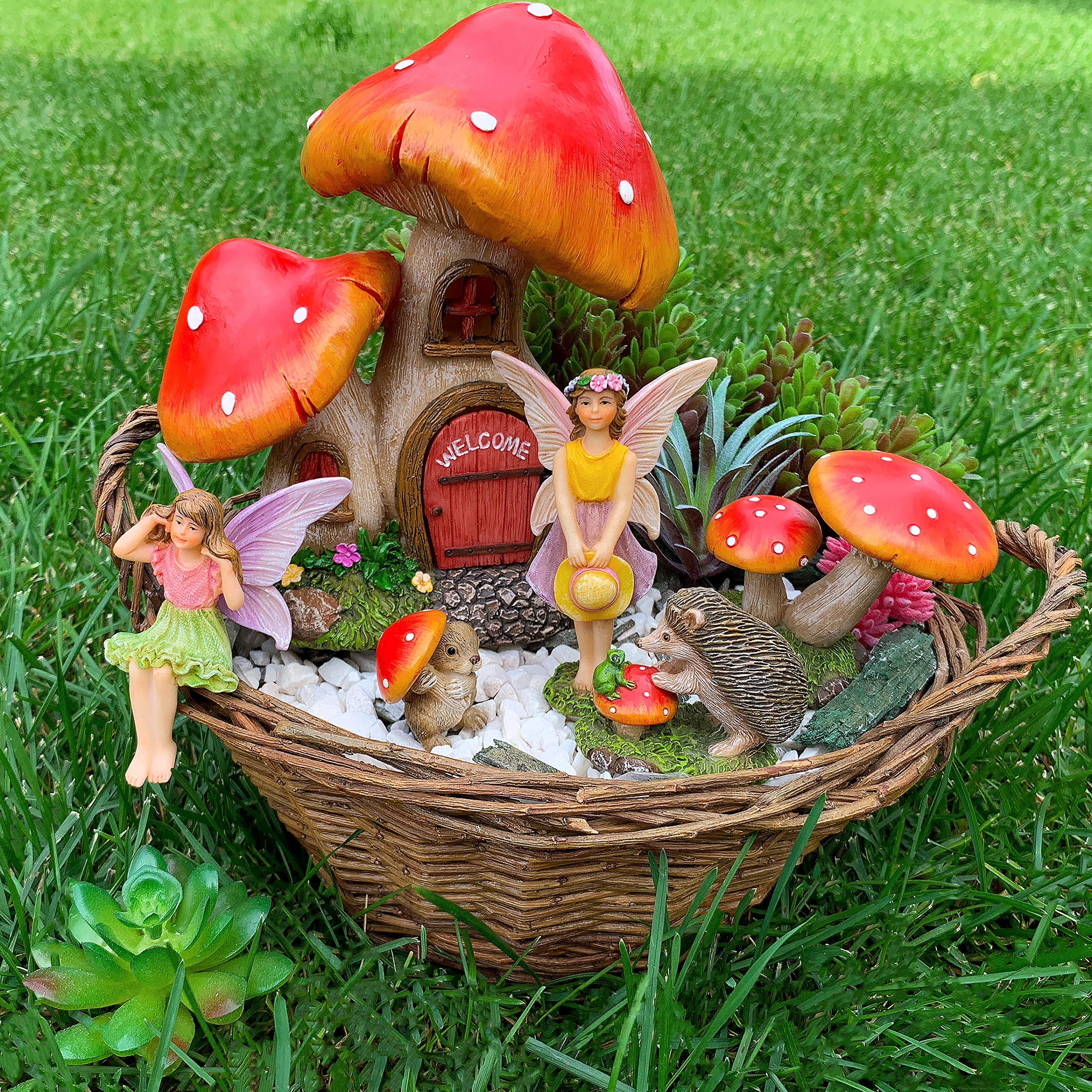 Mood Lab Kit in miniatura per giardino fatato, casa a fungo, set da 6 pezzi, statuette e accessori per esterni o decorazione della casa
