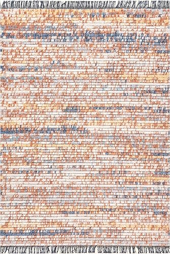 Miniatura 2 de nuLOOM Liesi - Alfombra de área de transición con flecos, 4 x 6, naranja