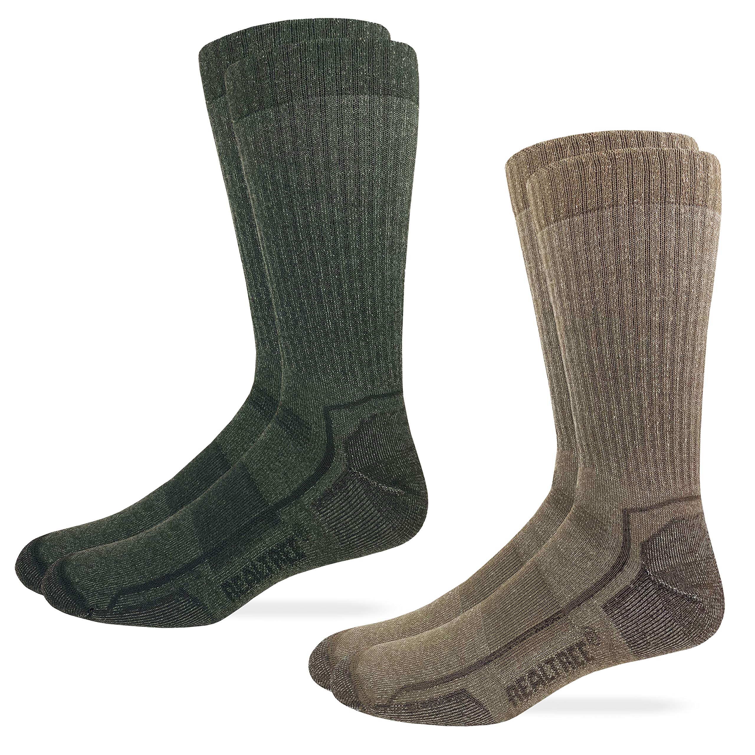Realtree Mens 60% Merino Wool Full Cushion Seamless Toe Boot Socks 2 Pair Pack (Tan/Green, Men's Shoe Size 9-13 - Sock Size Large)