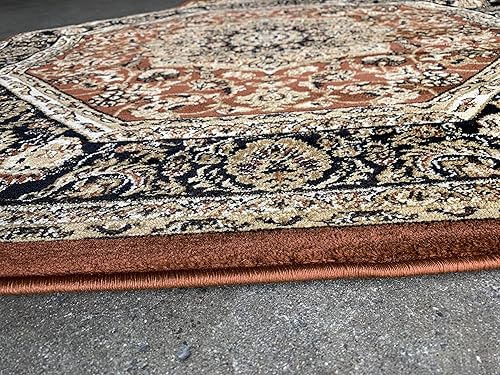 Miniatura 3 de Alfombra tradicional octagonal persa de 500.000 puntos oriental, diseño marrón óxido, verde, negro, beige, 401 (4 pies x 4 pies)