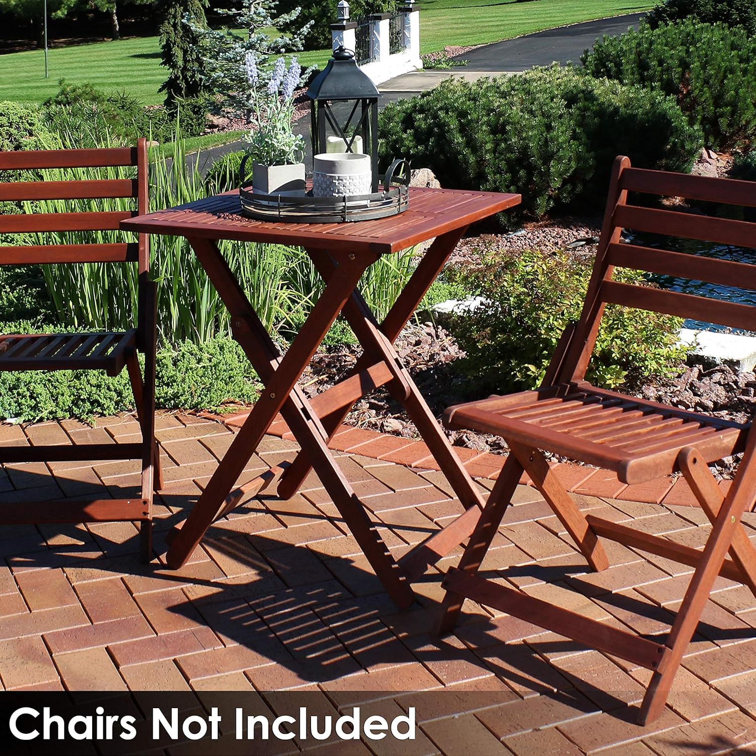 Sunnydaze Meranti Wood Folding Square Bistro Table with Teak Oil Finish - 23.75-Inch - Compact Portable Outdoor Table - Perfect for Camping and Dining - Ideal for The Patio, Front Porch or Garden : Sunnydaze Decor: Patio, Lawn & Garden