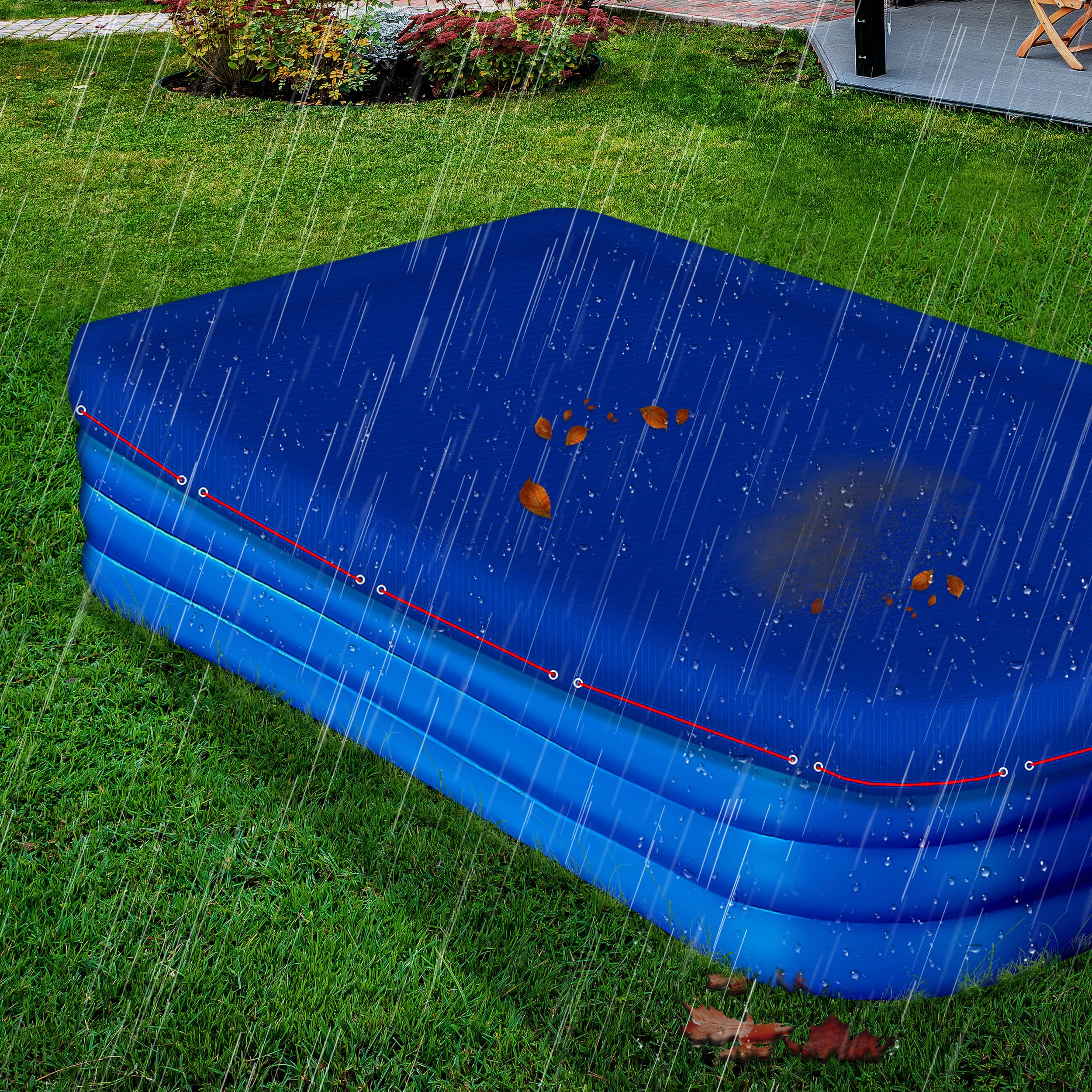 Telo Copertura Per Piscina Fuori Terra Rettangolare 450x220 Cm - Tessuto Oxford 210D - Impermeabile, Antivento, Anti UV - Con Corde E Cinghie