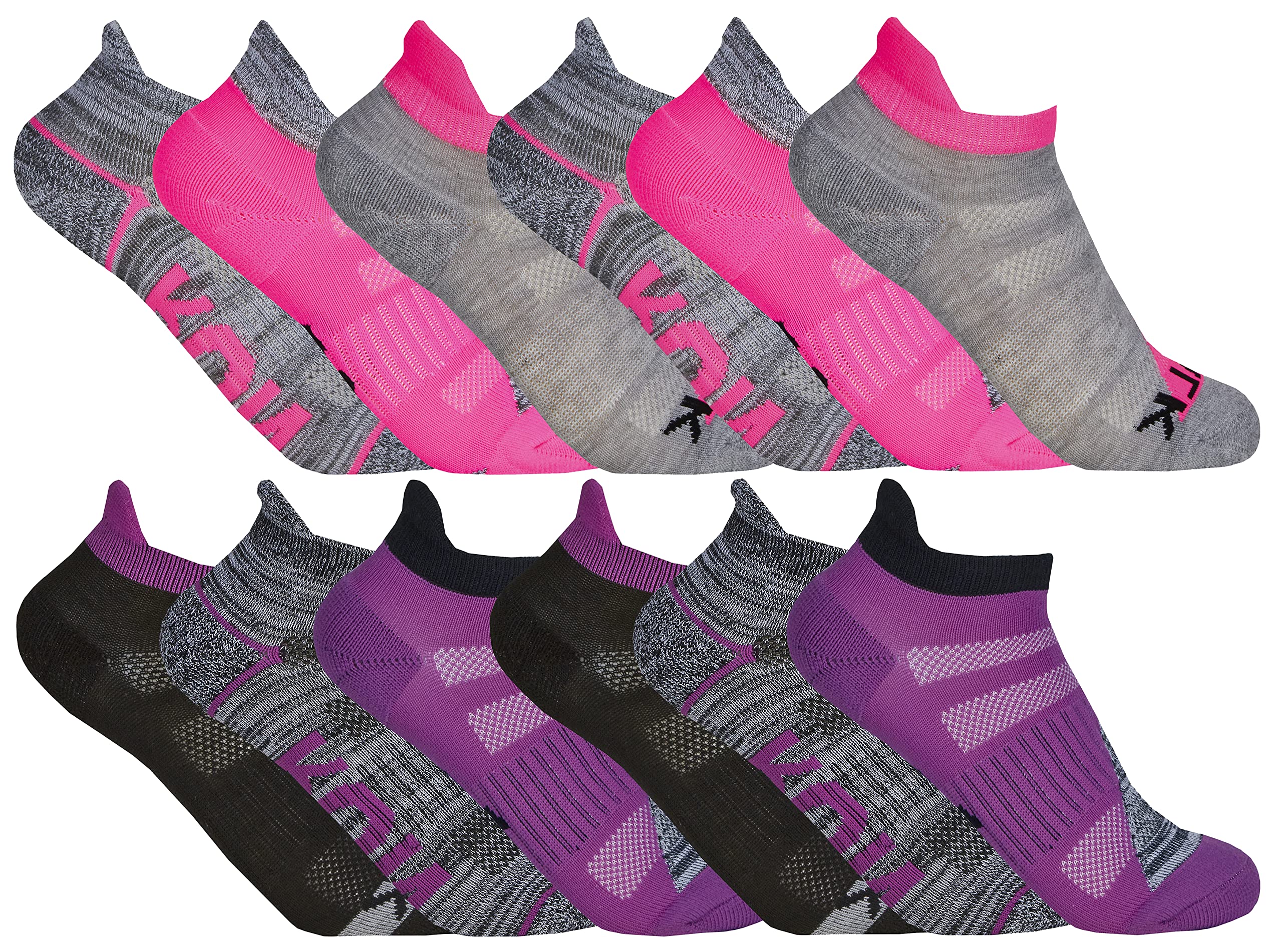 Sock Snob12 Pair Multipack Kids Trainer Liner | | Breathable Low Cut Ankle | Ideal for Sport, Running, Jogging | Boys & Girls , Purple / Pink, 11-14 Years