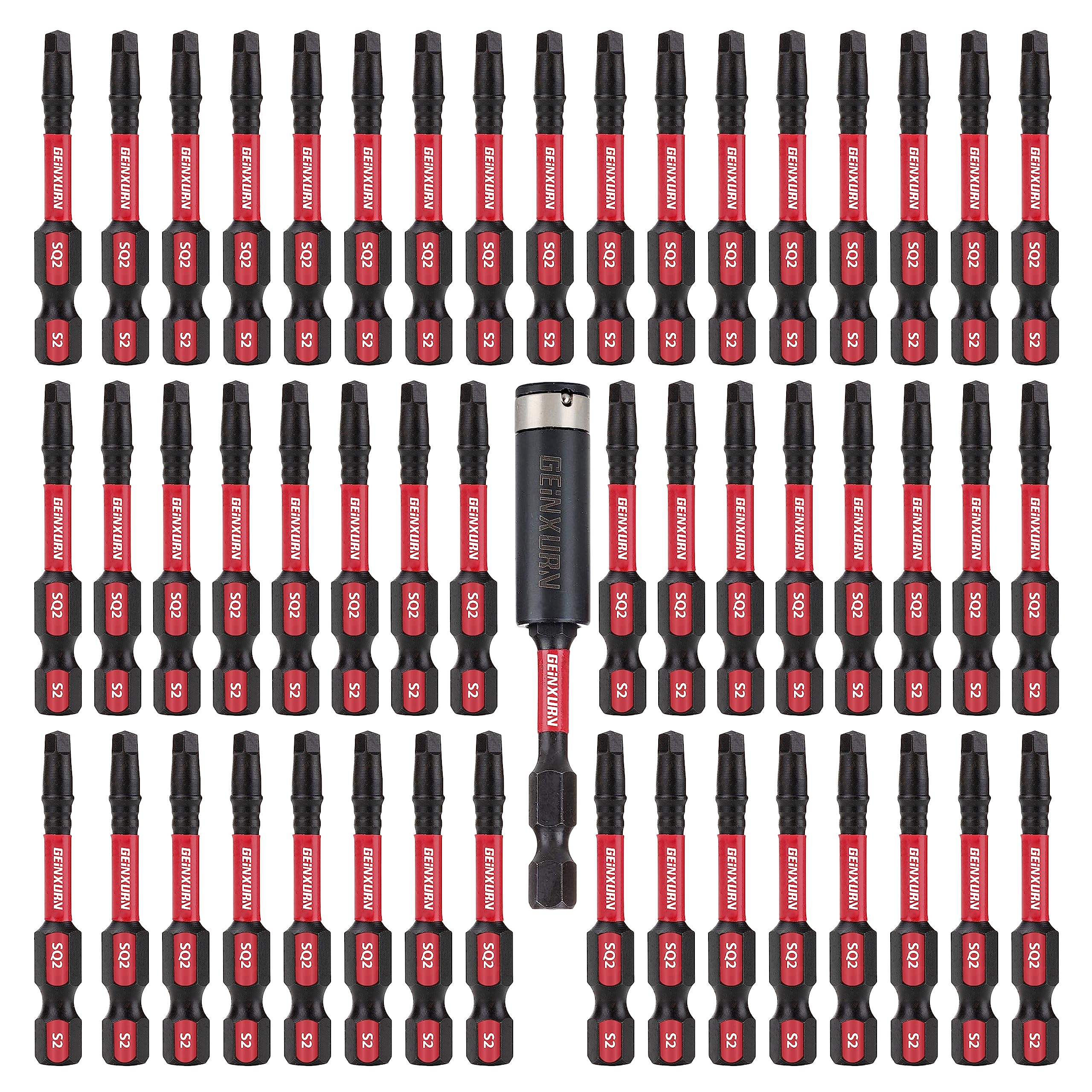 Impact Tough #2 Square 2 in. Insert Driver Bits,50Pack SQ2 Screwdriver Bits Set 2”Long with 1Pcs Impact Bit Holder,Bulk