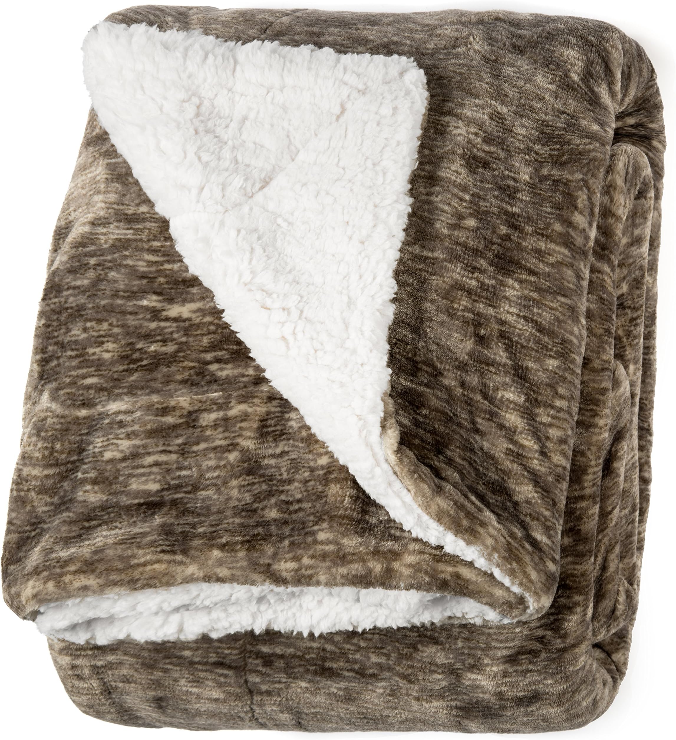Life Comfort Ultimate Sherpa Throw, Large (60" x 70") Plush Polyester, All Season Throw Blanket for Bed or Couch (Brown Melange)