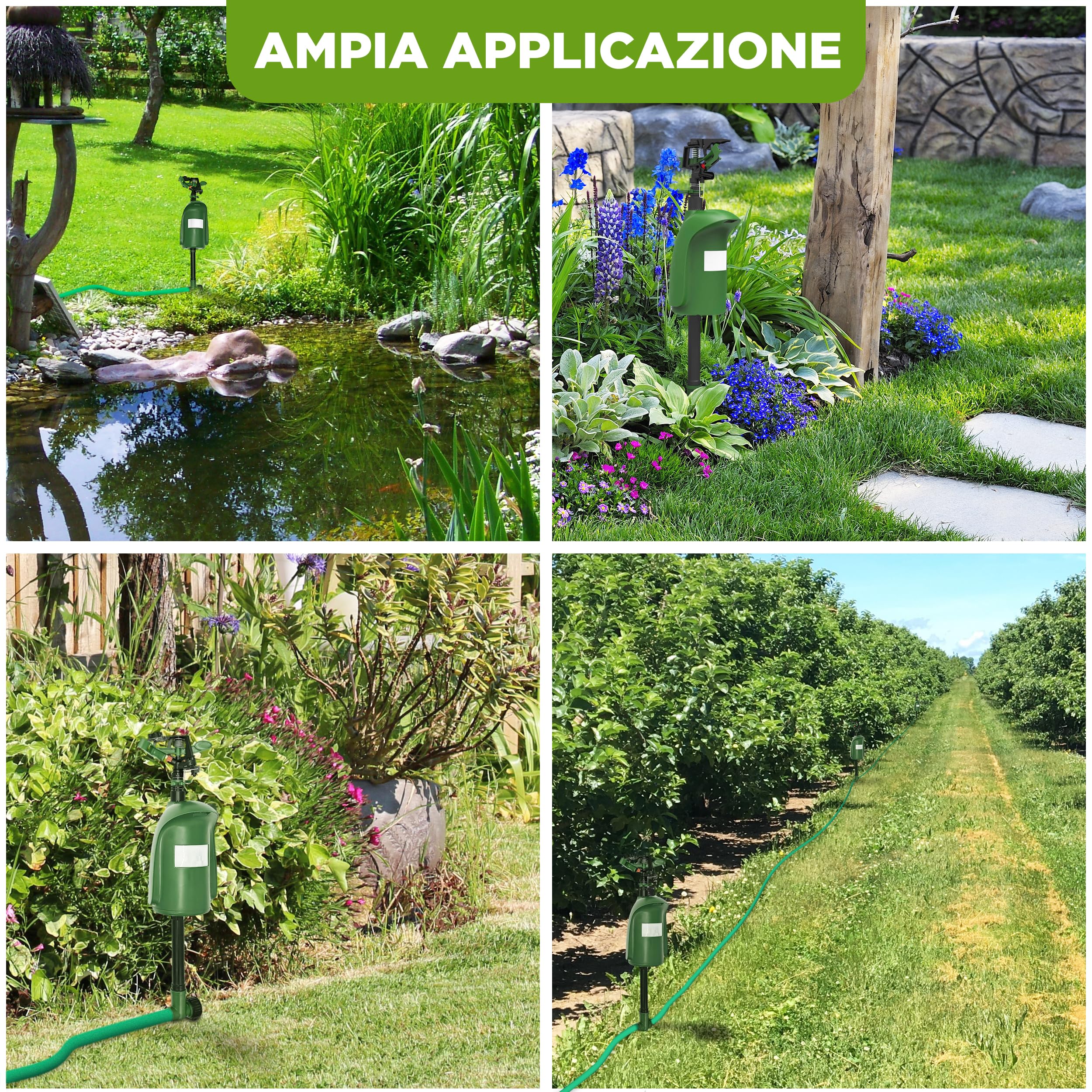 ISOTRONIC dissuasore animali getto d'acqua gatti aironi martore rilevatore movimento 120° raggio regolabile giardino laghetto 2 pezzo efficace esterno spruzzatore automatico difesa protezione stop