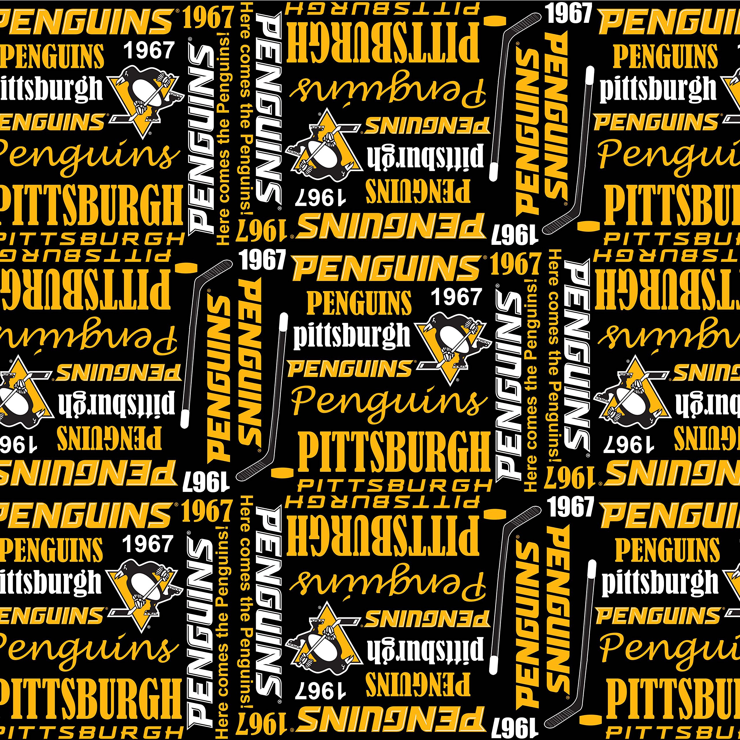 Pittsburgh Penguins Cotton Fabric with Allover Design and Writing-Sold by The Yard
