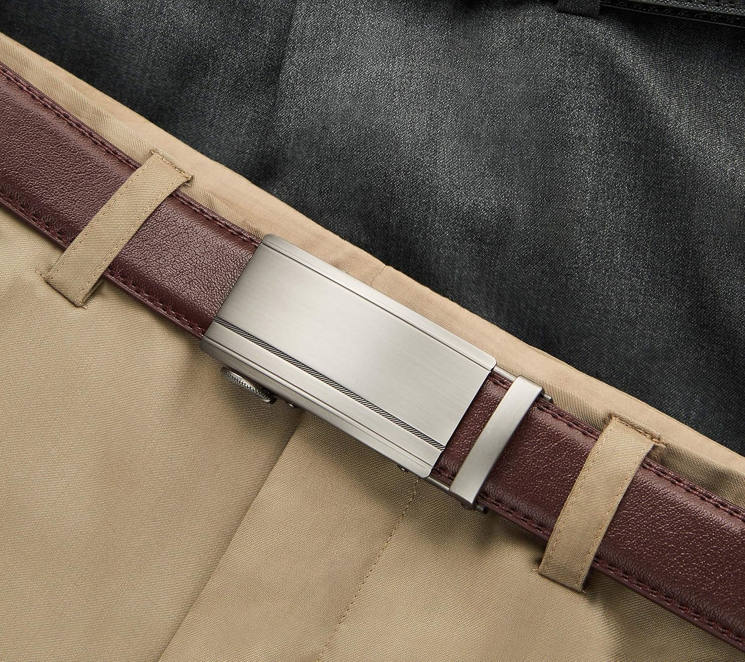 CHAOREN Mens Dress Belt Leather 2 Pack - Mens Ratchet Belt for Dress Shirt and Pants Every Occasion (32mm) - Image 2