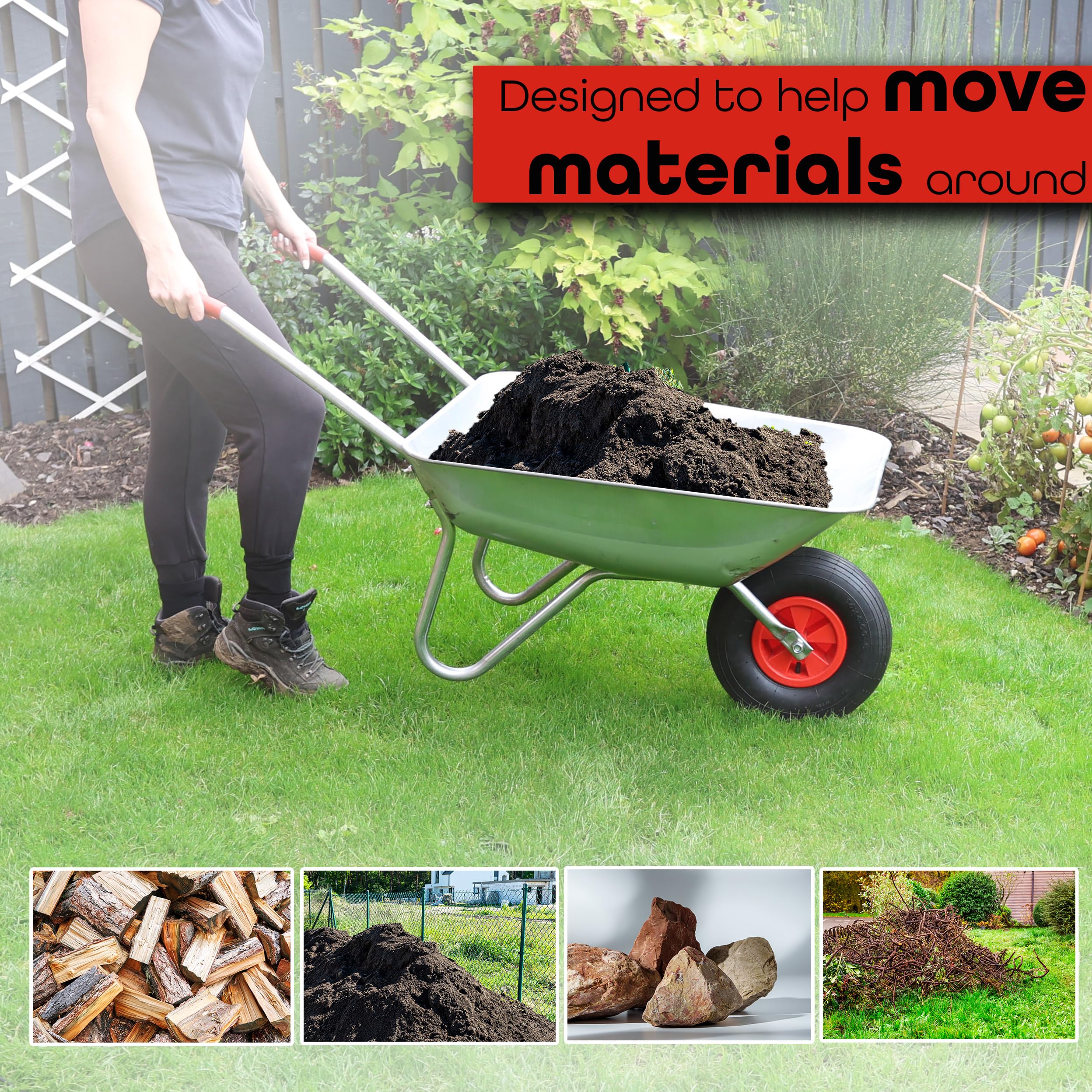 DIVCHI Brouette en Acier Inoxydable galvanisé pour Jardin à Domicile avec Pneu pneumatique Chariot à Main Robuste
