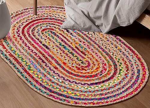 Miniatura 8 de Cotton Chindi - Alfombra de trapo, estilo bohemio, rústico, decorativa, tejida a mano, reversible, de algodón reciclado natural, para sala de estar,