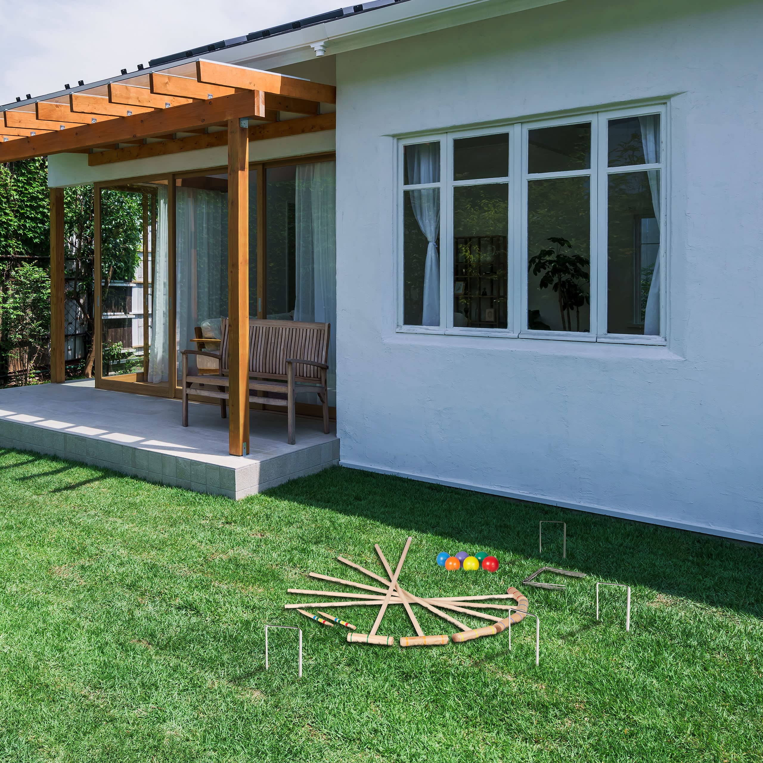 Relaxdays Jeu de Croquet en Bois, 6 Joueurs, Set Complet avec Sac