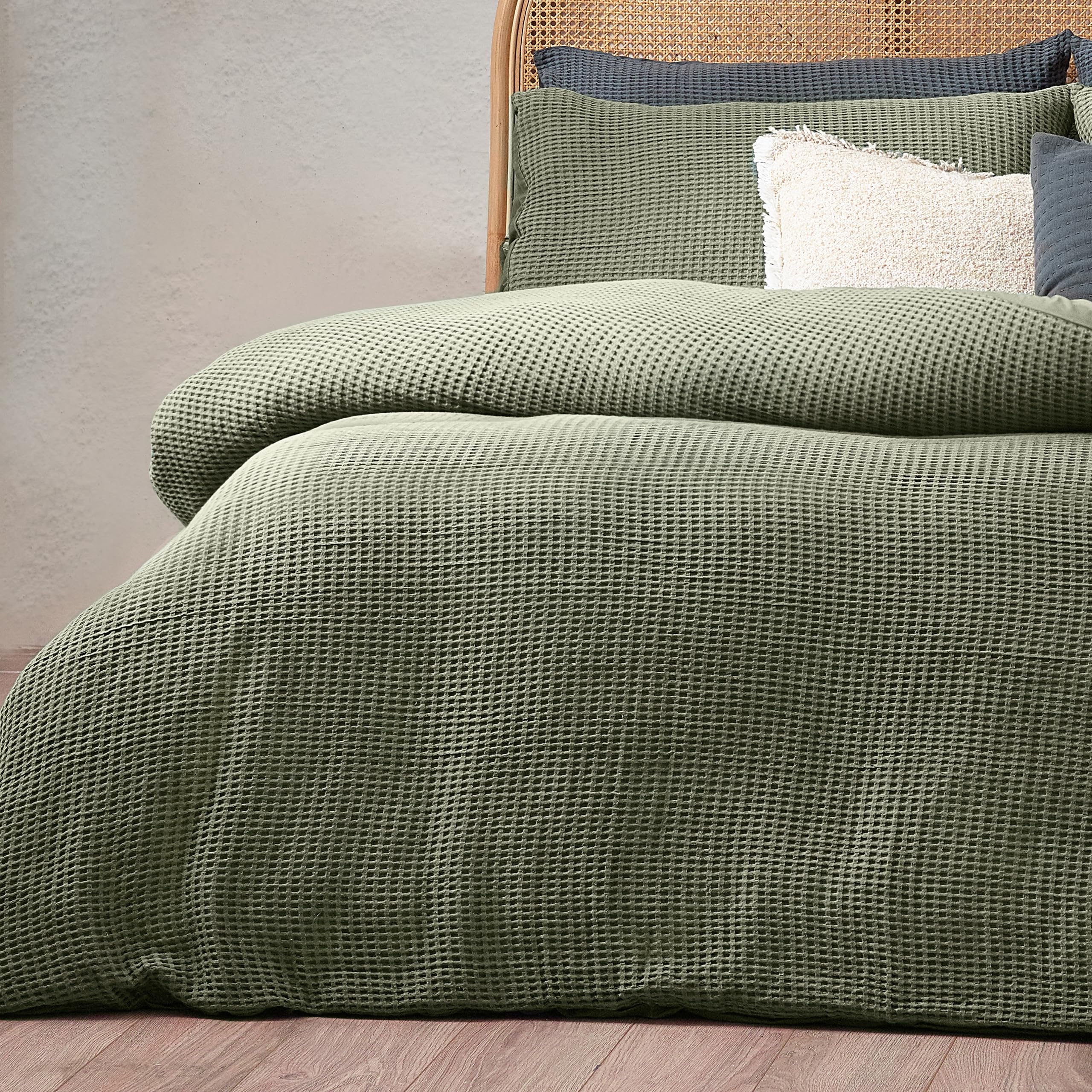 Furn. Yard Chunky Waffle Cotton Duvet Cover Set - Textured Waffle Weave OEKO-TEX Certified (Eucalyptus - King) - Image 4