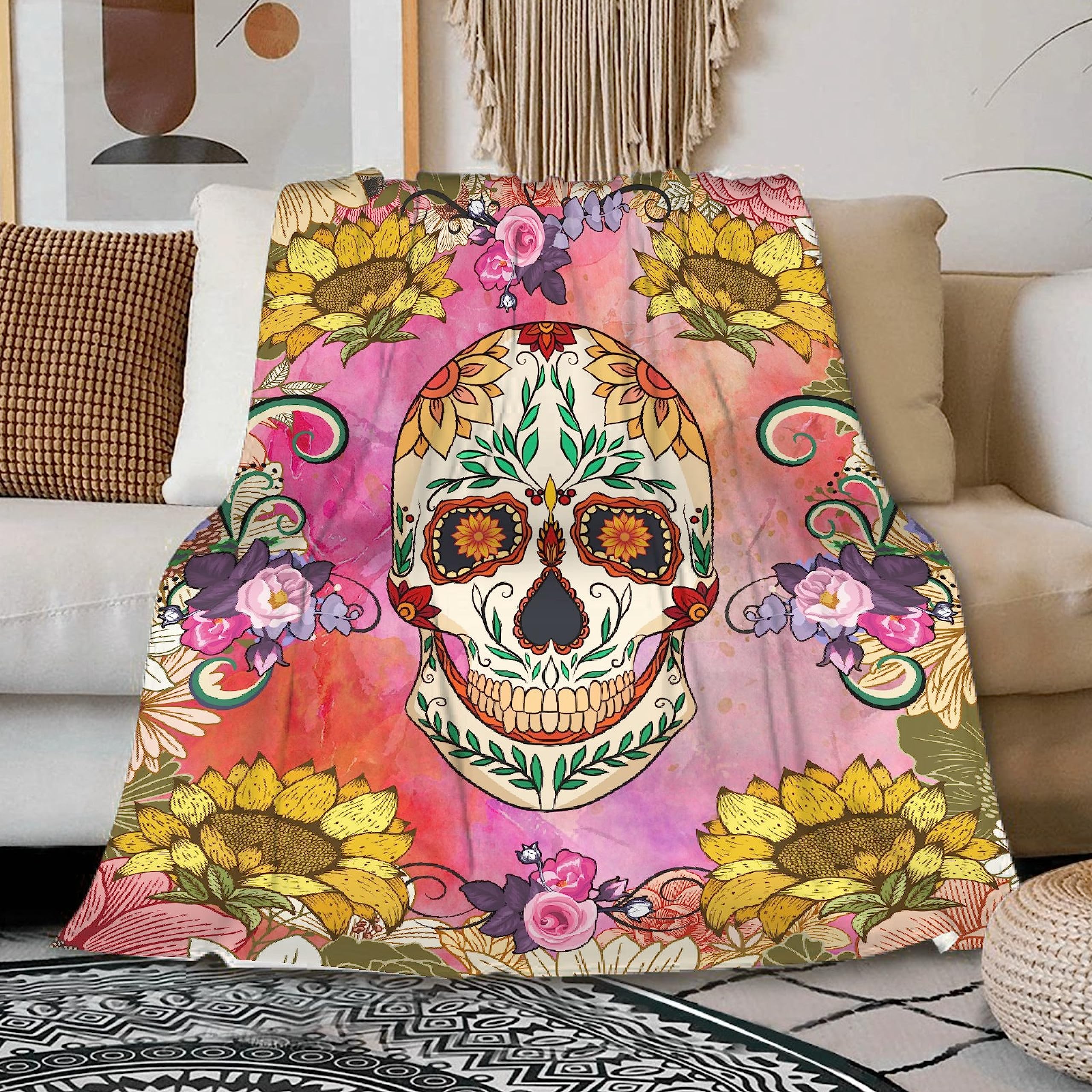 Amazon.com: ZOCHOTEN Skull Colorful Throw Blanket Soft Comfortable  Sunflower Gifts for Women Sugar Skull Blanket for Adults Men Women Flower  Blanket for Couch Office Outdoor 40x50for Kids/Children : Home u0026 Kitchen