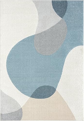 Miniatura 3 de Abani Deco Collection - Alfombra de área, diseño de mediados de siglo cremaazul, 6 x 9 pies, fácil de limpiar, duradera para niños y mascotas, no