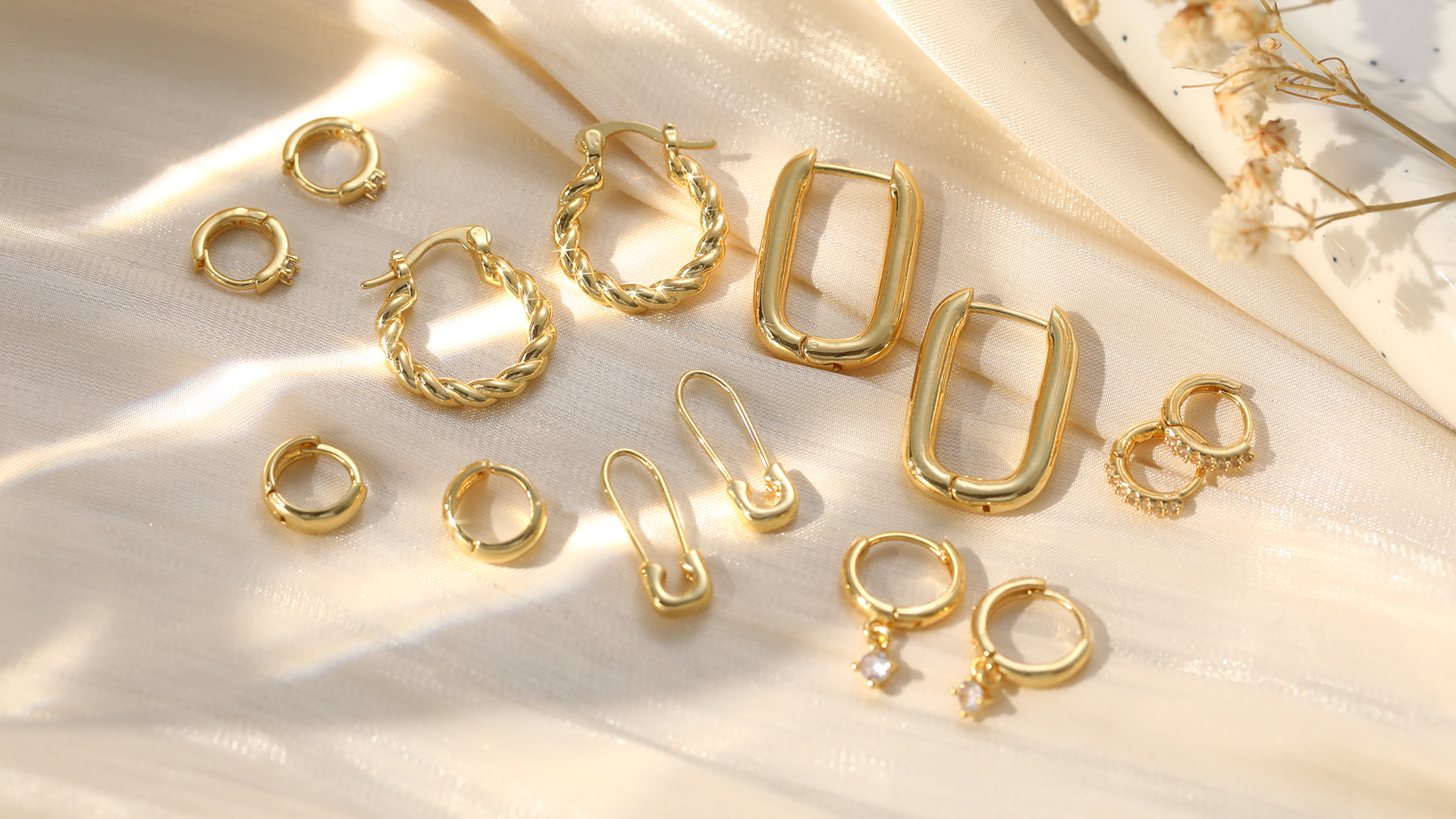 Gold Earrings Set for Women, 14K Gold Plated Stud and Cartilage