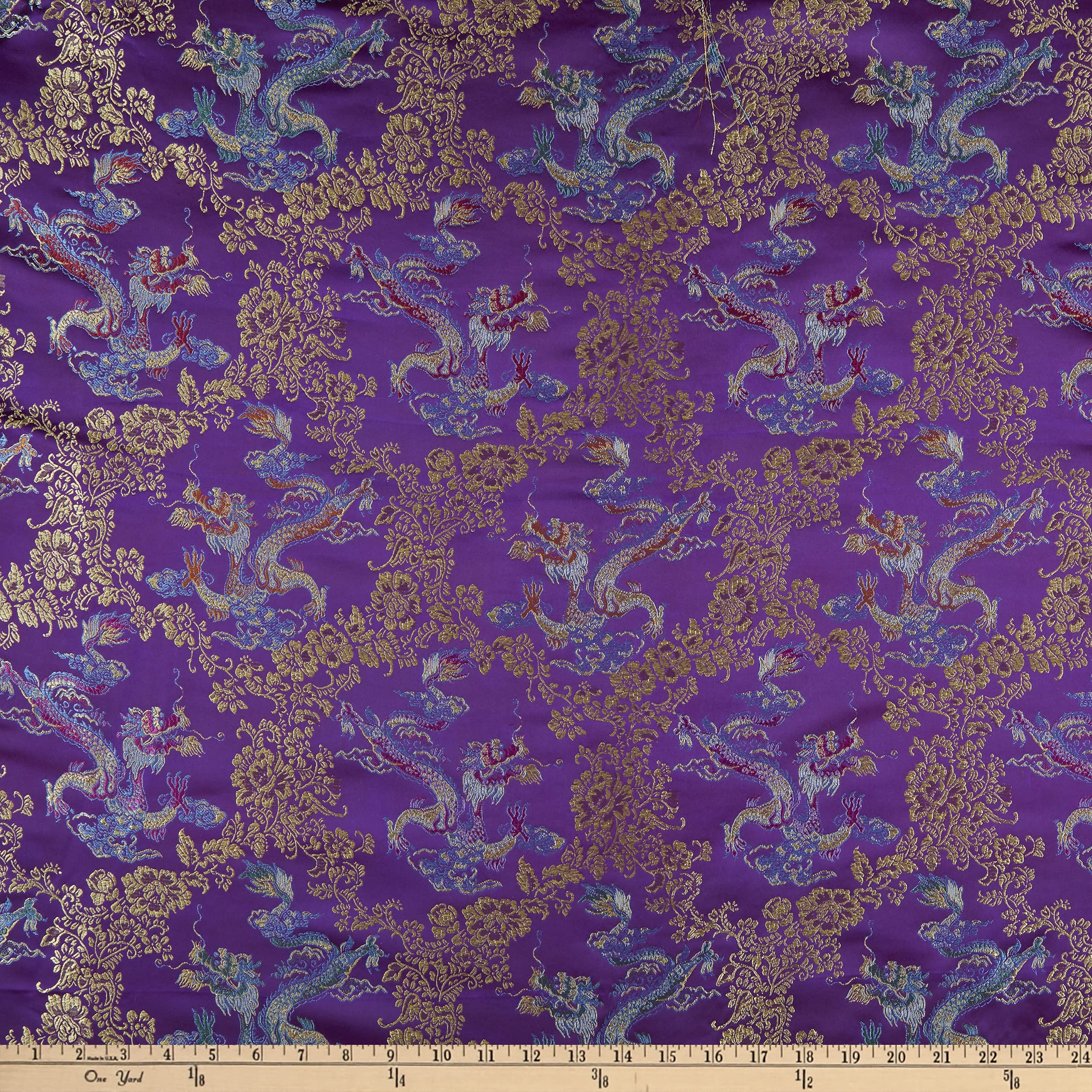 Ben Textiles Inc. Asian Brocade Dragon Fabric, Purple