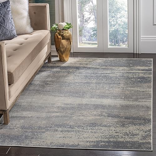 Safavieh Noble Collection - Alfombra de área de 8 x 10 pies, azul claro y marfil, diseño de viscosa envejecida, ideal para zonas de alto tráfico en