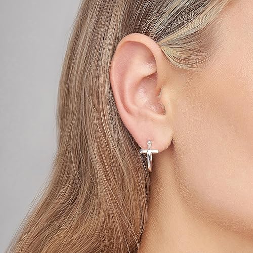 Miniatura 2 de 925 Sterling Silver Cross Circle Hoop or Stud Earrings