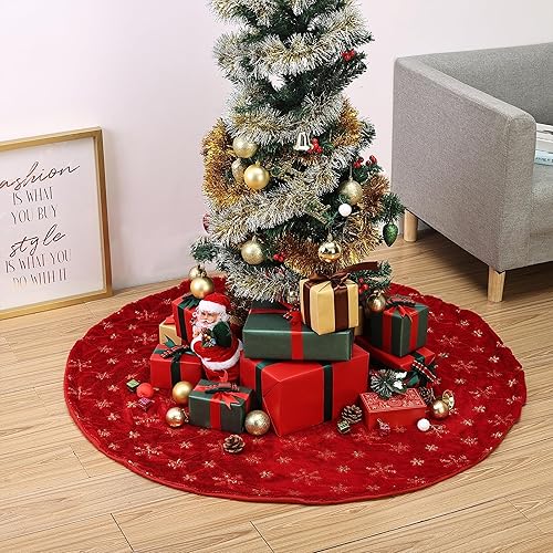 Miniatura 5 de Mr. Pen - Falda de árbol de Navidad de 48 pulgadas, falda de árbol de Navidad de piel sintética blanca con copos de nieve dorados, falda de árbol de
