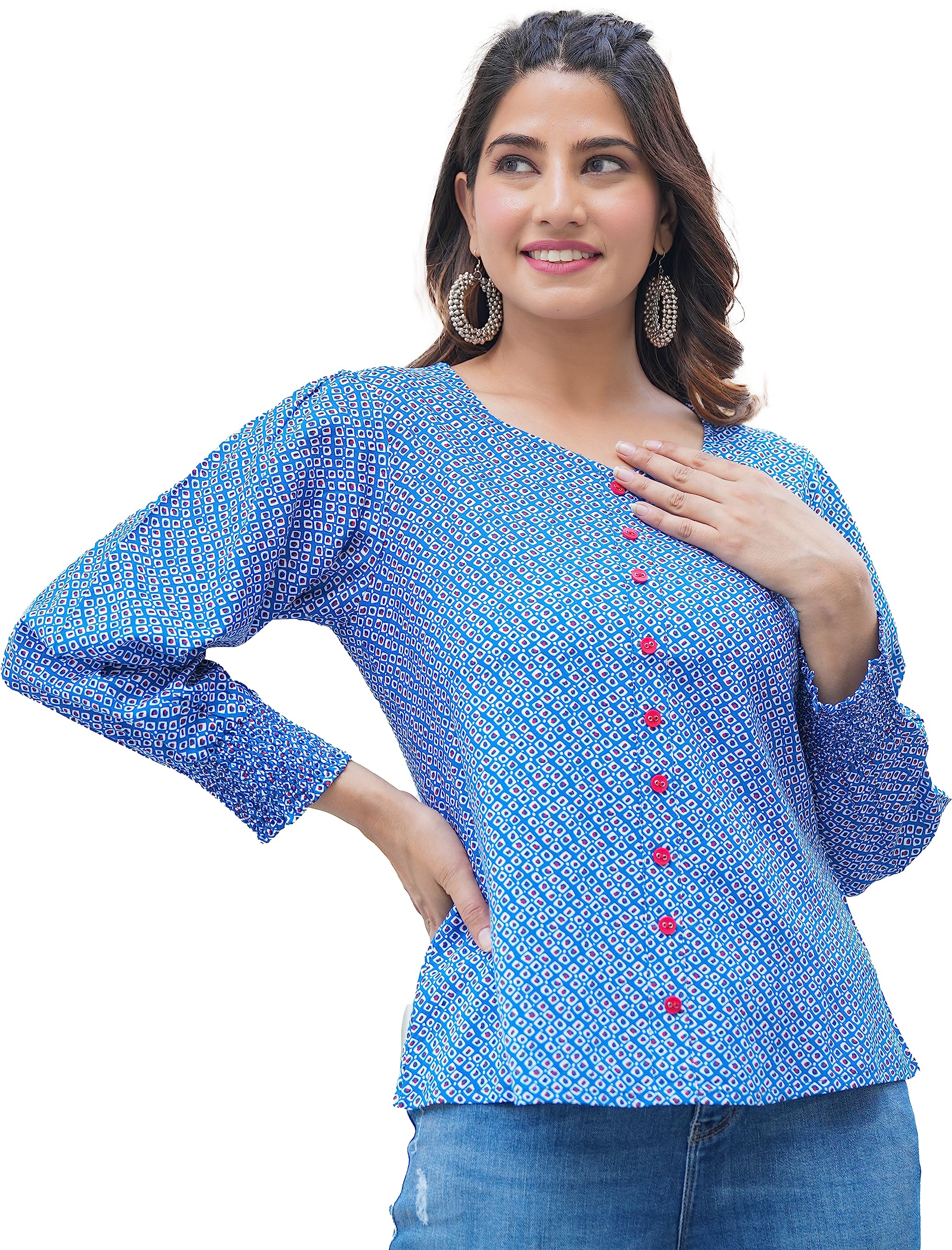 YASH GALLERY Women's Rayon Geomatrical Printed Regular Top