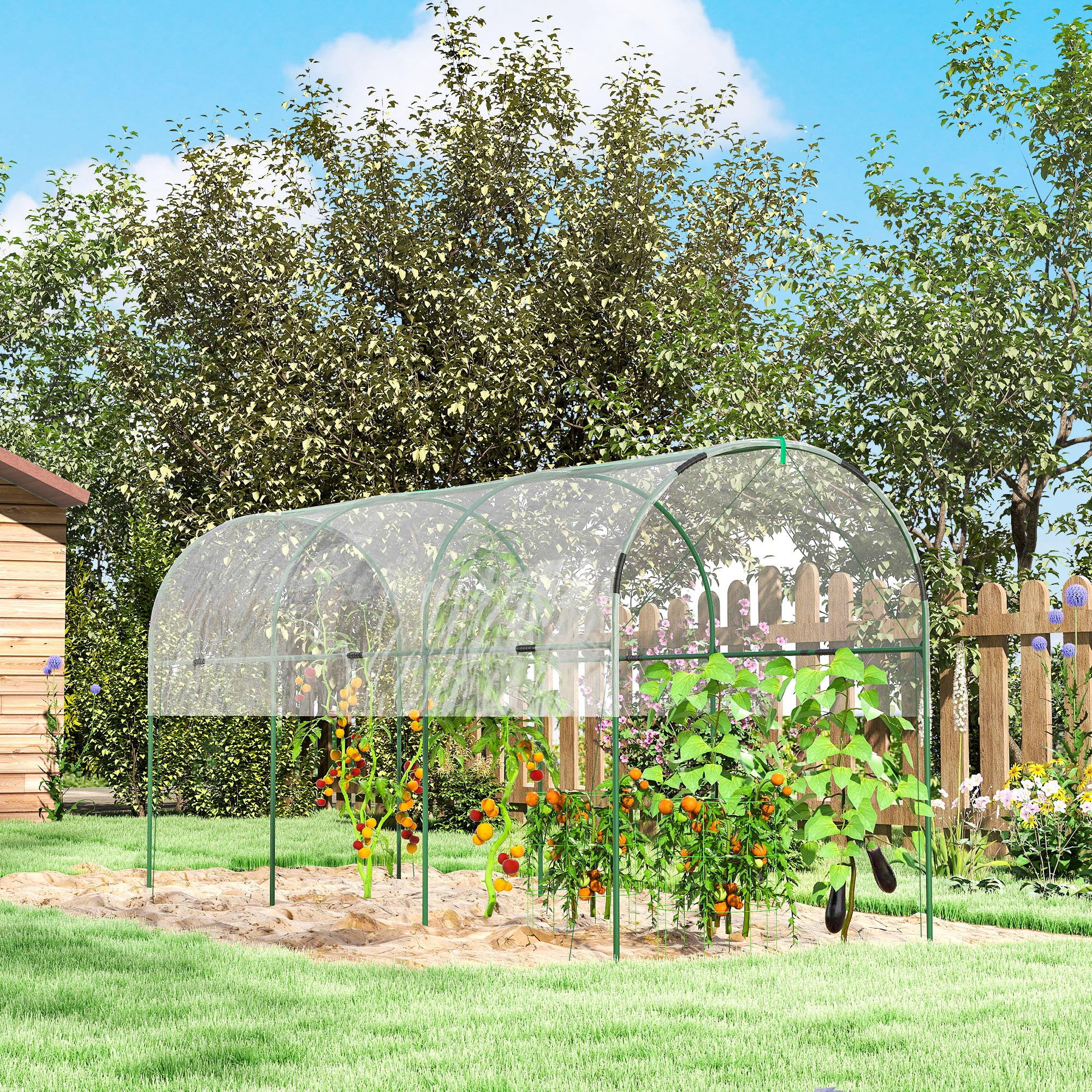 Outsunny Serre de Jardin, Serre à tomates, bâche renforcée, châssis en Acier, pour légumes Plantes Fleurs, pour extérieur, 400 x 120 x 170 cm, Transparent
