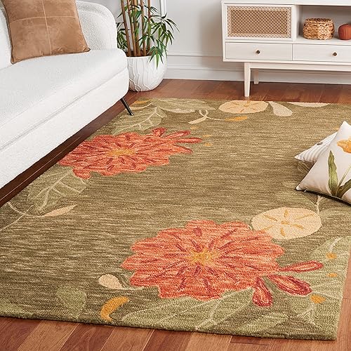 MARTHA STEWART x SAFAVIEH MSR4871B - Tienda de campaña para cachorros de 5 x 8 pies, hecha a mano, alfombra de lana floral Marfil,Tienda de campaña