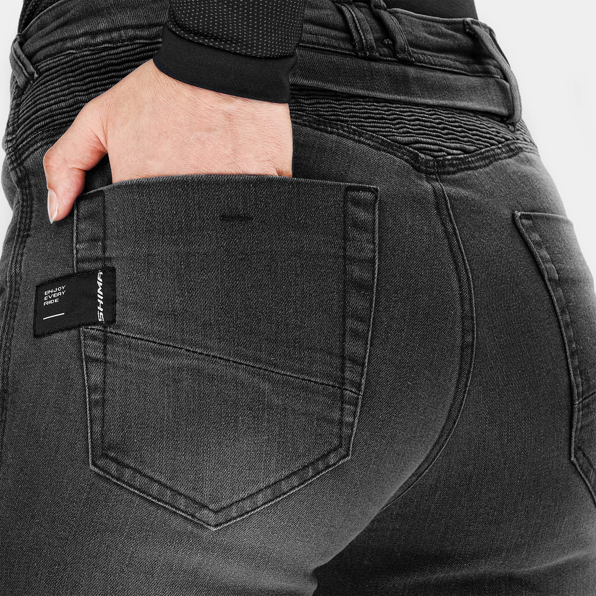 SHIMA Zenith Motorrad Jeans Damen mit Protektoren GFLEXX Knieprotektoren Motorradhose Kurzgrößen Hosen für die Frau Protektorenhose Textilhose Urban Stretch Jeanshose Lang (Frauen, Schwarz, 30/30)