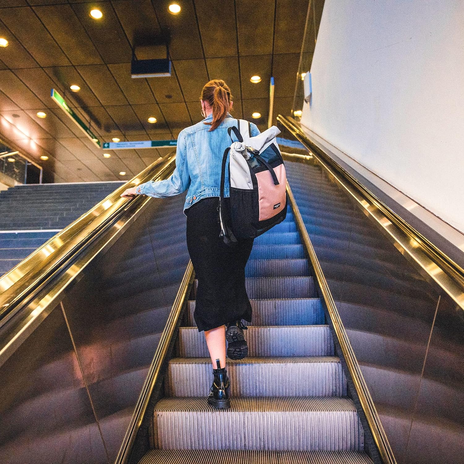 Best Cyber Monday 🔥 Roll Top Backpack Womens & Mens Grey/Pink - LARK STREET No2 Daypack Made from Recycled PET Bottles - Rucksack for Leisure, College & School - Girls Bookbag Waterproof Bag 15.6 Inch Laptop Compartment