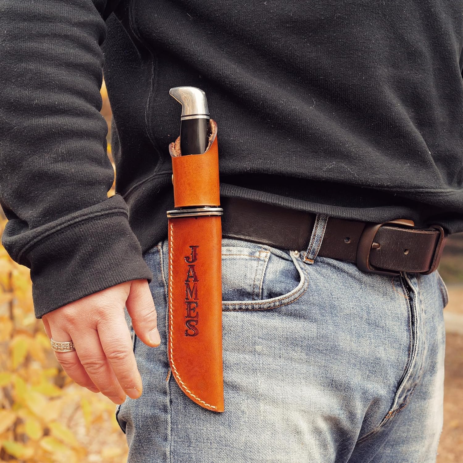 Vertical Carry Handmade Leather Knife Sheath for Buck 119 and 120, Full Grain Cowhide, Hand Stitched, Belt Loop, Personalized Embossing Option US05-LVRZ-KSBK