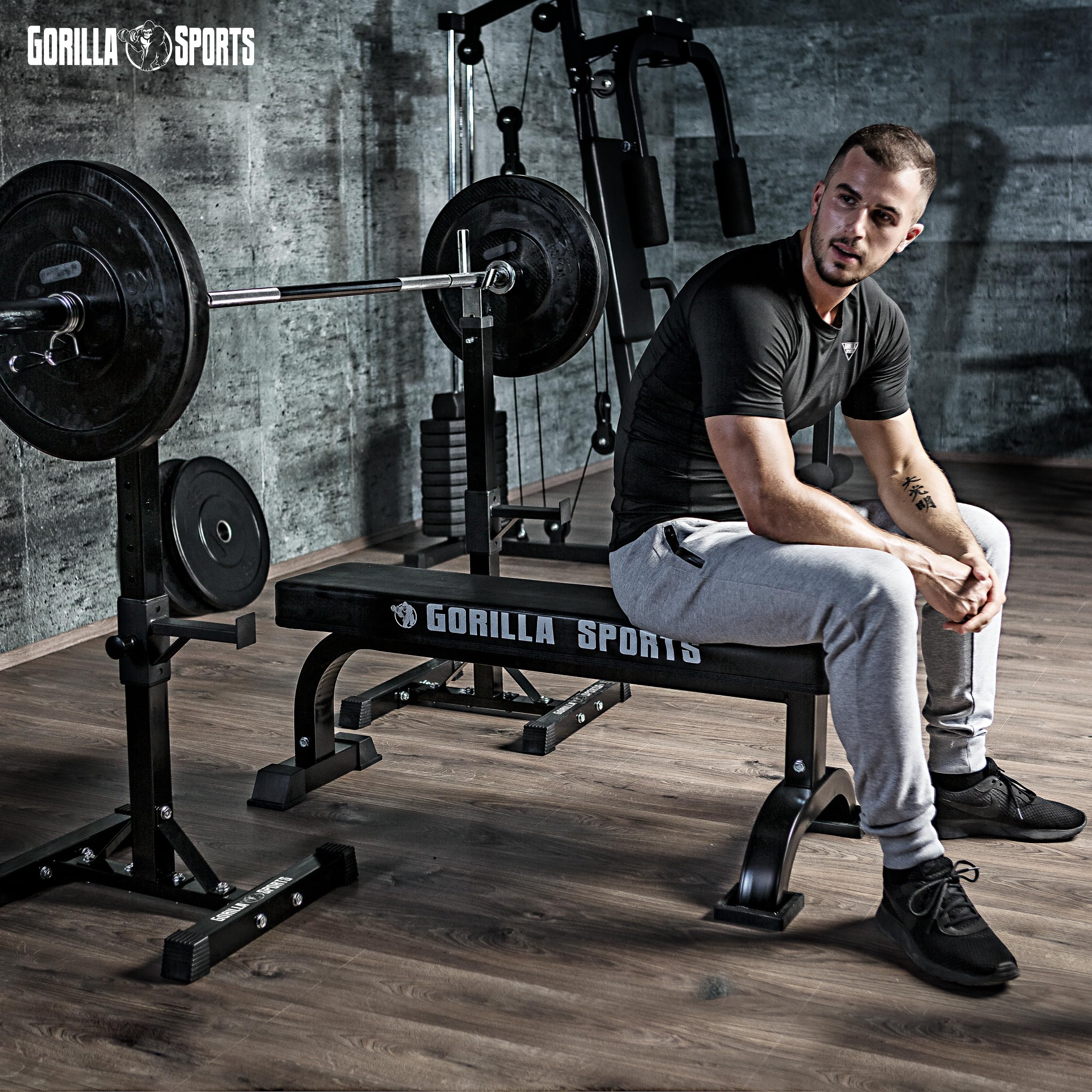 GORILLA SPORTS® Squat Rack – Verstellbar, 52 x 53 x 105–172 cm, Max. Belastbarkeit 500 kg, Schwarz – Langhantelständer, Langhantelablage, Power Rack, Stabiles Gestell, Hantelbank-Stütze, Halterungen