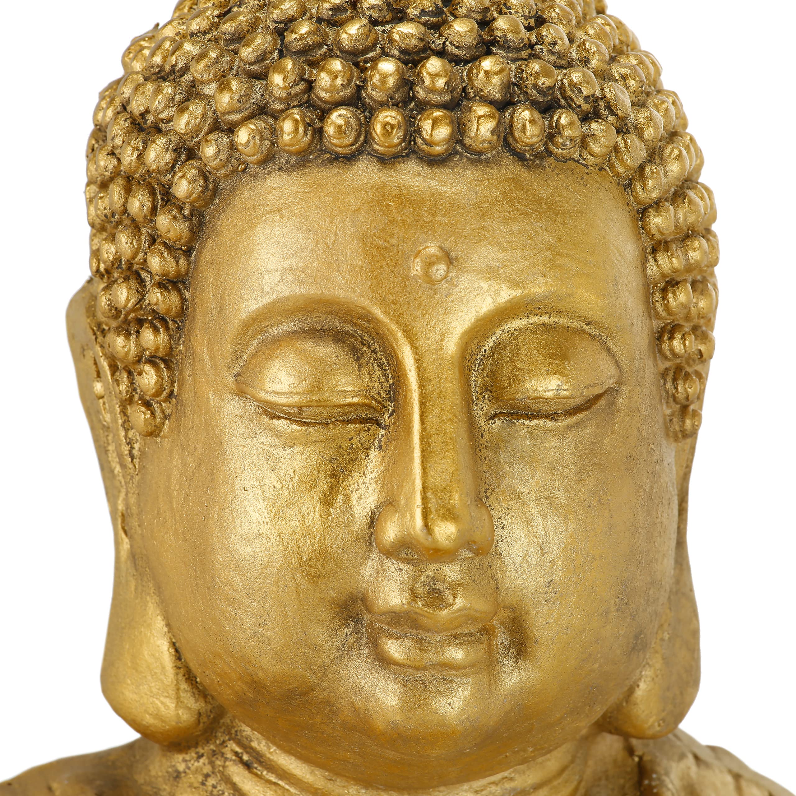 Relaxdays Estatua Buda Jardín, Resistente a la Intemperie y Las Heladas, Figura Buda Sentado XL, 70 x 45 x 35 cm, Dorado