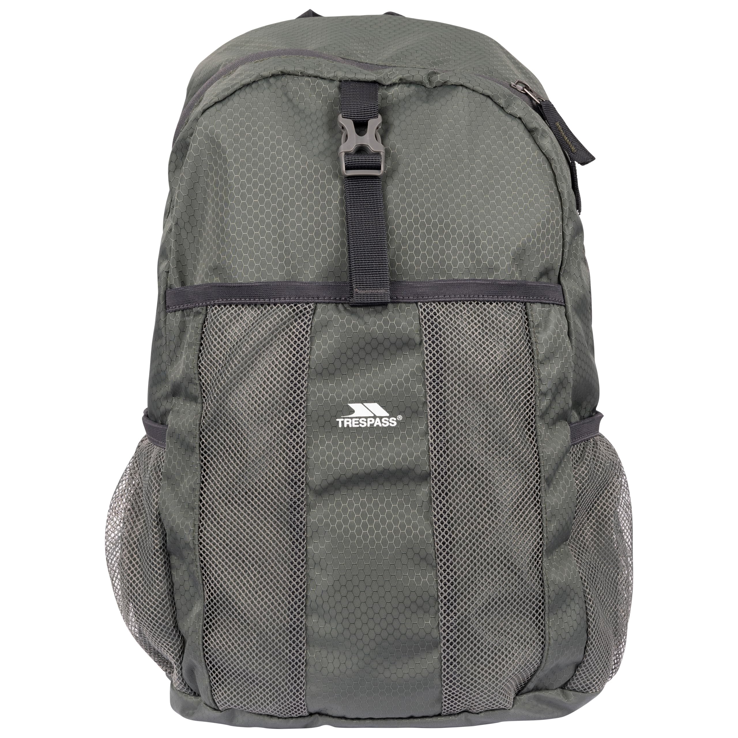 Trespass Rucksack Turzo - 22L Packaway, Adjustable Shoulder Straps, Carry Handle, 2 Side Mesh Pockets, Large Front Pocket, Plastic Clip, 100% Polyester PU Coating