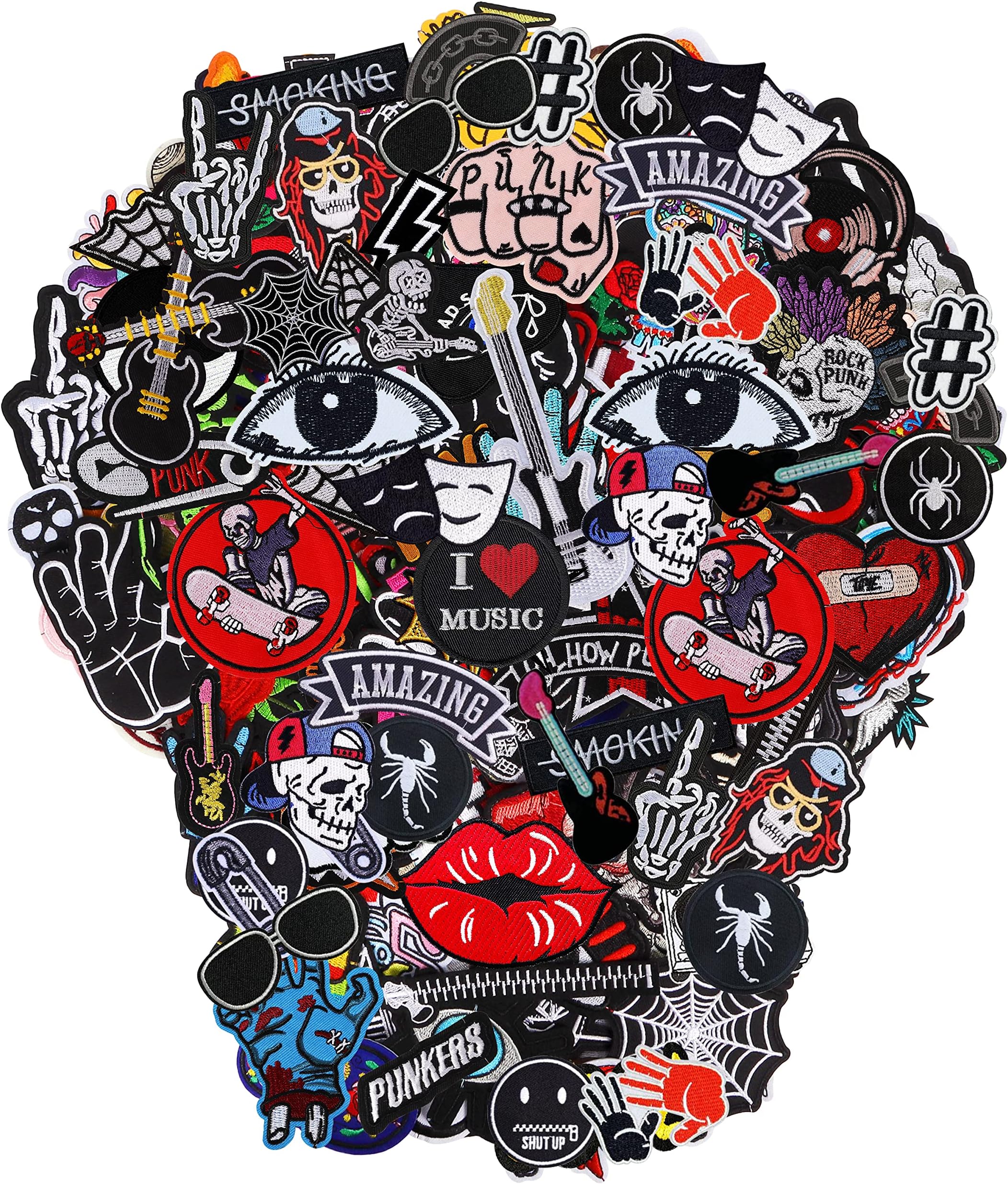 Meneng Embroidered Patches Iron-on Appliques: 30pcs Assorted Cool Punk Embroidery Sew-on Patch for Jackets Clothing