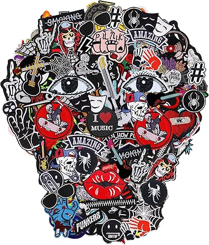 Meneng Parches bordados para planchar con apliques 30 piezas surtidas Cool Punk bordado bordado cosido parche para chaquetas ropa