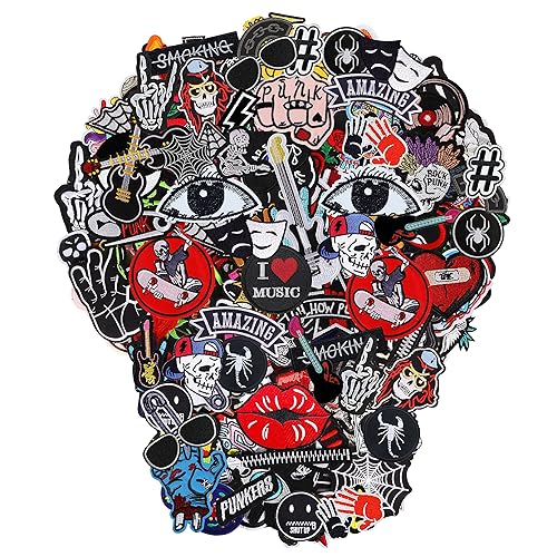 Meneng Embroidered Patches Iron-on Appliques: 30pcs Assorted Cool Punk Embroidery