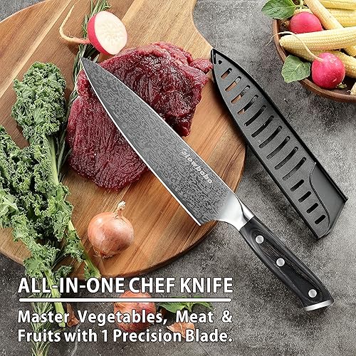 Miniatura 6 de Cuchillo de chef de 8 pulgadas 5Cr15MoV de acero de alto carbono, cuchillo de cocina profesional, hoja afilada con mango de madera de color natural