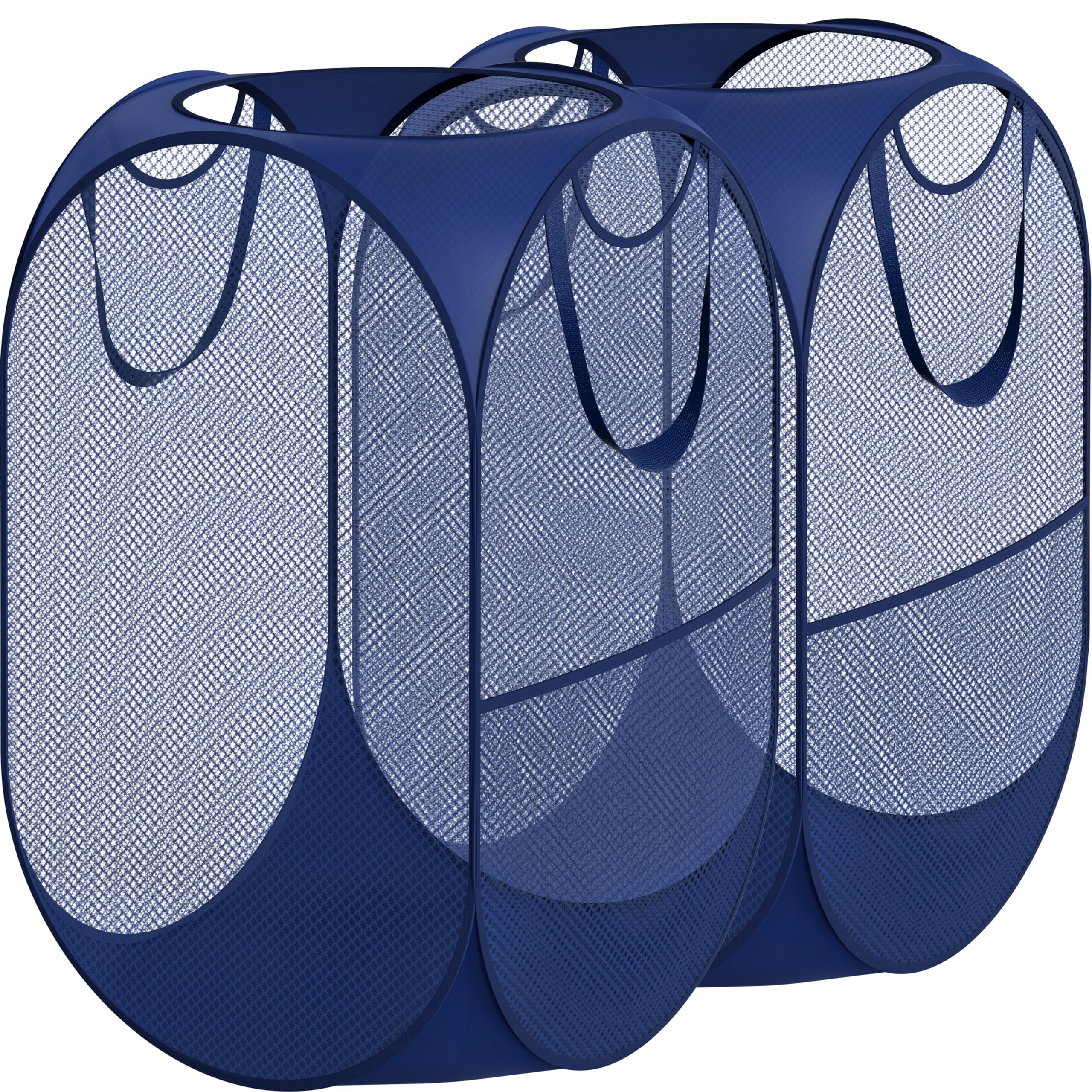 Mesh Pop-Up Laundry Hamper Basket with Side Pocket, Dark Blue - 2 Pack