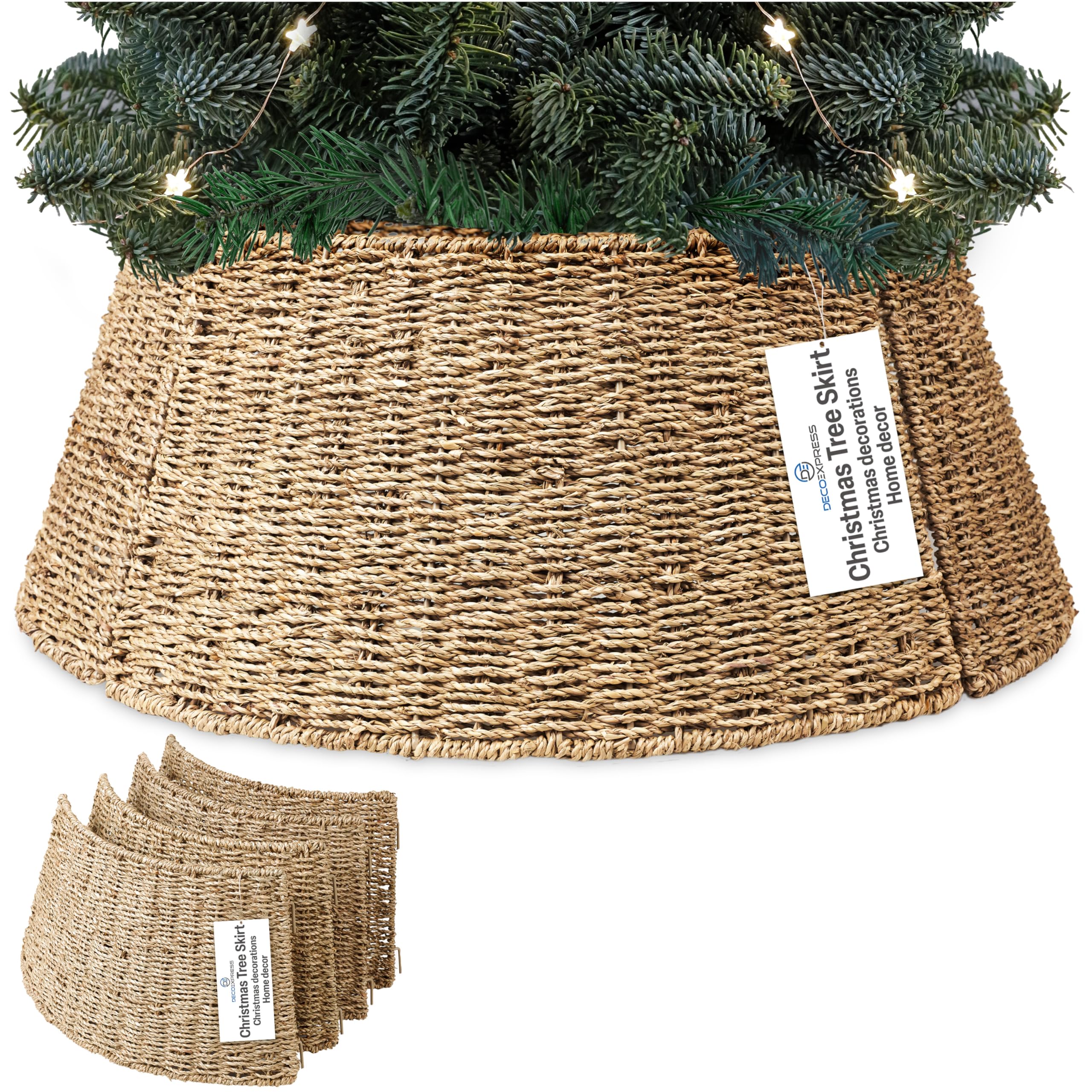 Jupe de Sapin de Noël Tressé DECO EXPRESS, Cache-Pied Sapin Noël 51x25 cm Beige