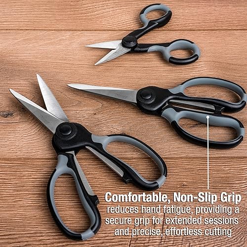 Miniatura 6 de Titan Juego de 3 tijeras resistentes de acero inoxidable de grado comercial para manualidades de oficina, costura y uso doméstico, tijeras multiusos