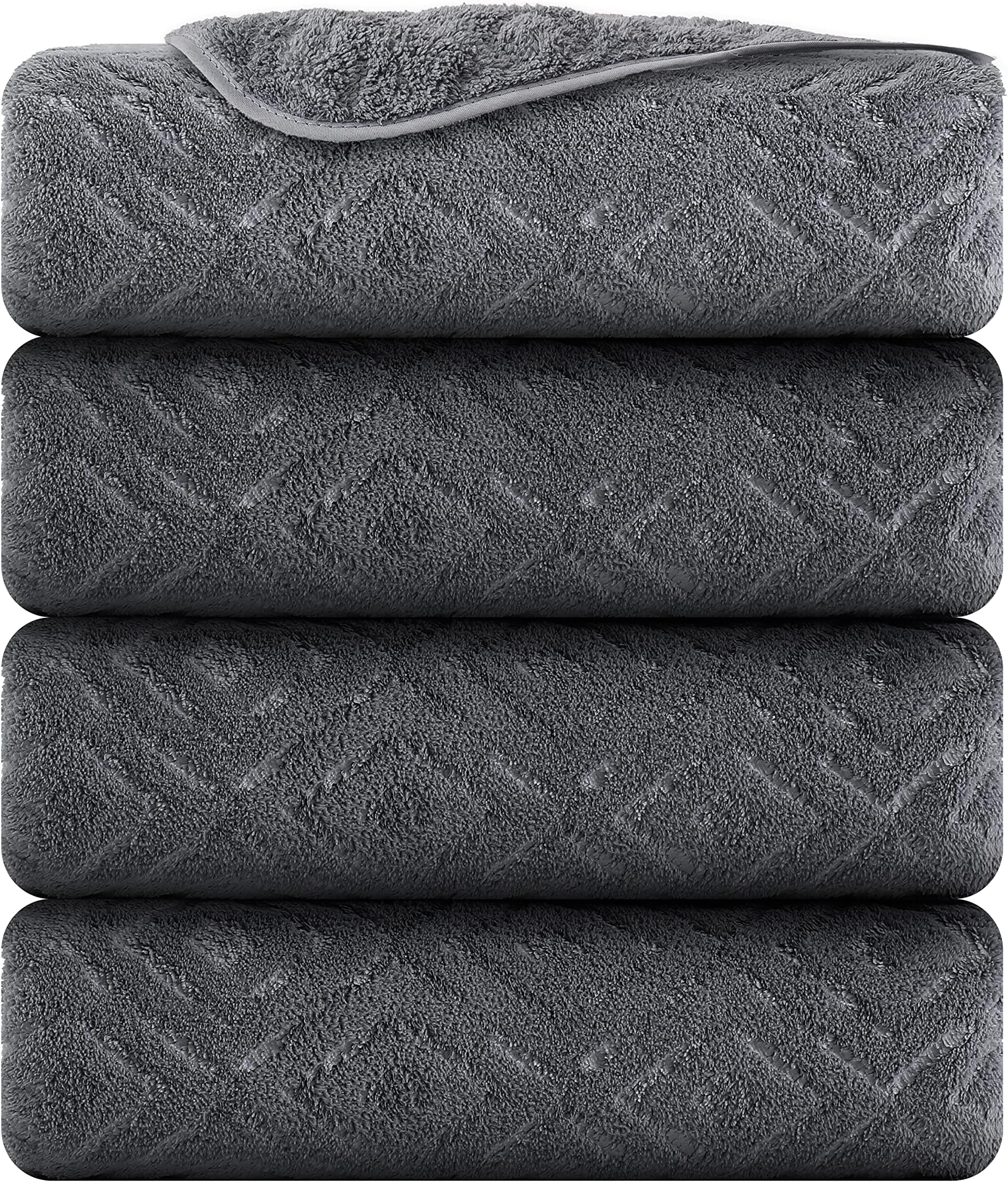 CHINOExtra Large Bath Towel Set, 4 Piece Dark Gray Oversized Bath Sheets 35"x70"-Soft, Quick Dry, Super Absorbent, Diamond Pattern Microfiber Bath Sheets for Bathroom, Beach, Travel, Fitness, Yoga