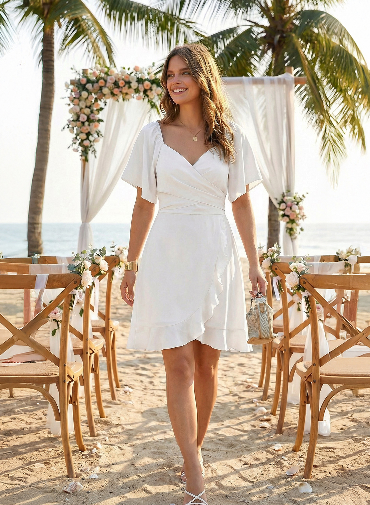 Dokotoo Women's 2025 Casual Wrap V Neck Short Sleeve Smocked