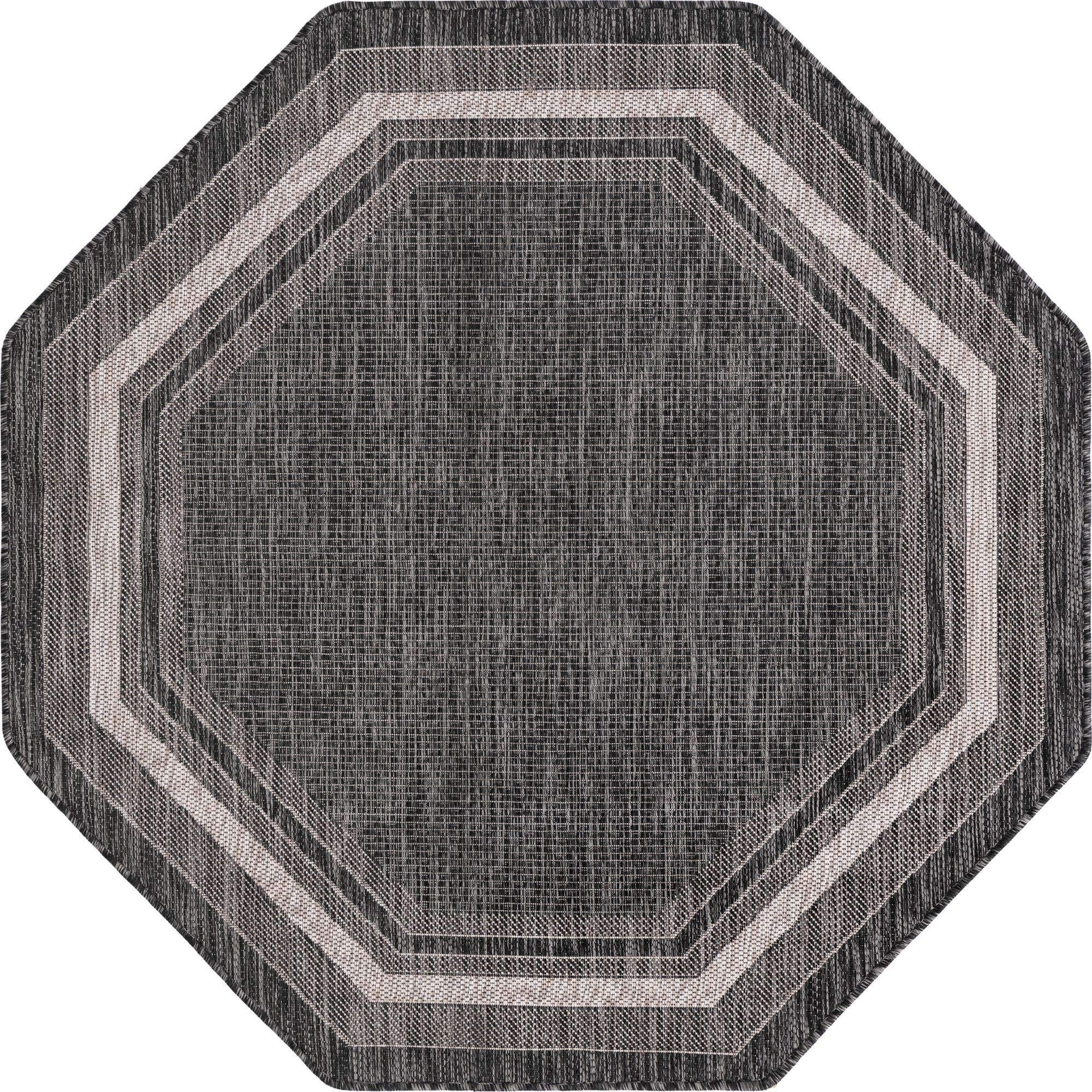 Unique Loom Outdoor Border Collection Area Rug - Soft Border (5' 3" Octagon, Black/ Ivory)