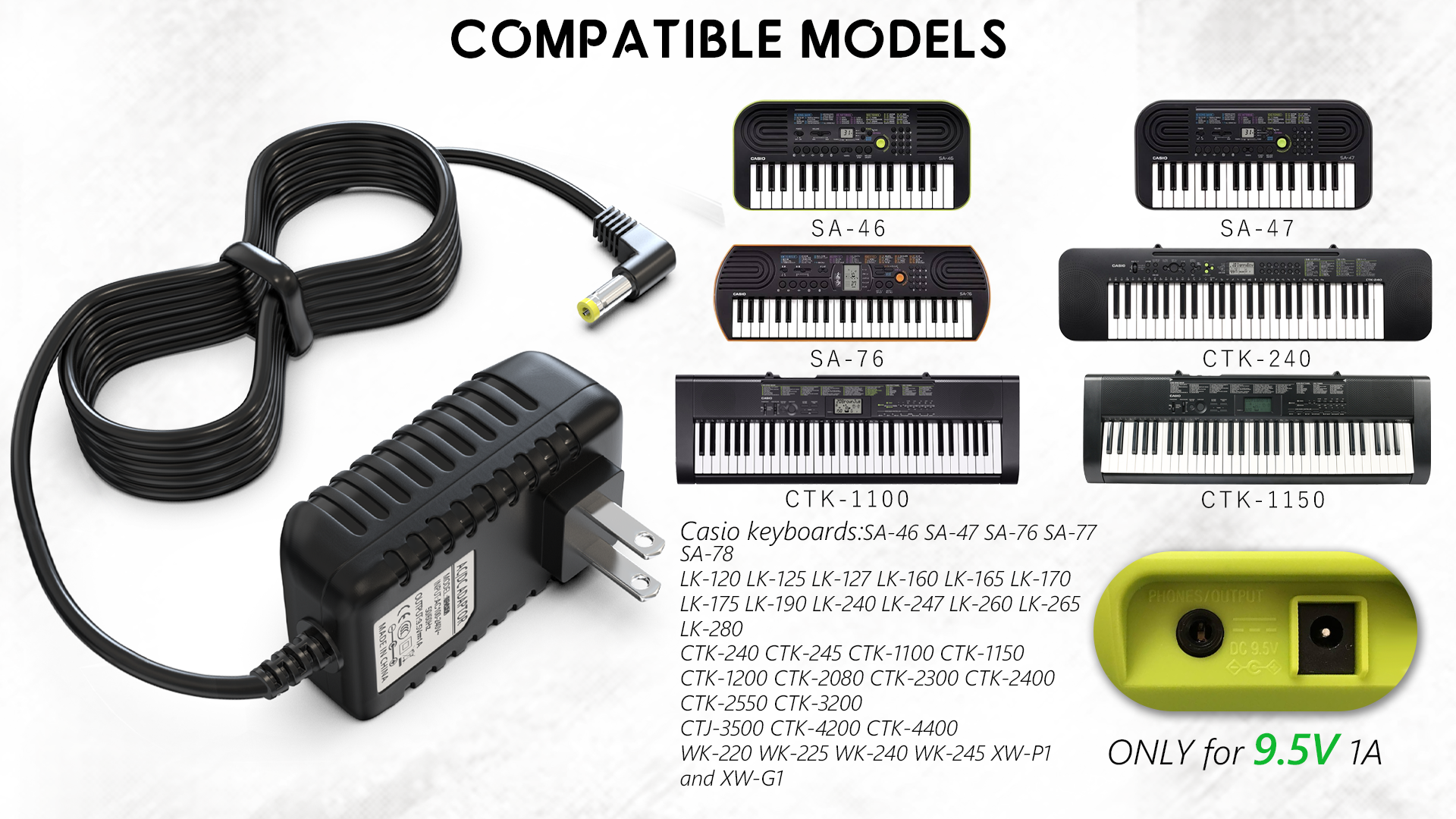 Amazon.com: 9.5V AC/DC Adapter Power Cord for Casio Piano Keyboard