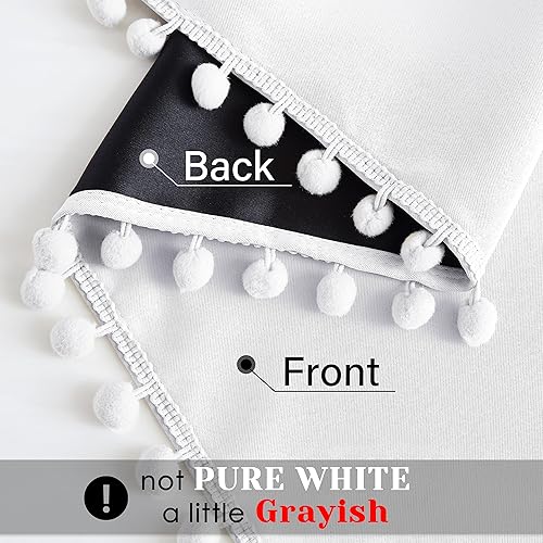 Miniatura 4 de Jubilantex Cortinas opacas con pompones blancos, cortinas opacas con aislamiento térmico, cortinas opacas para ventanas de 84 pulgadas de largo,