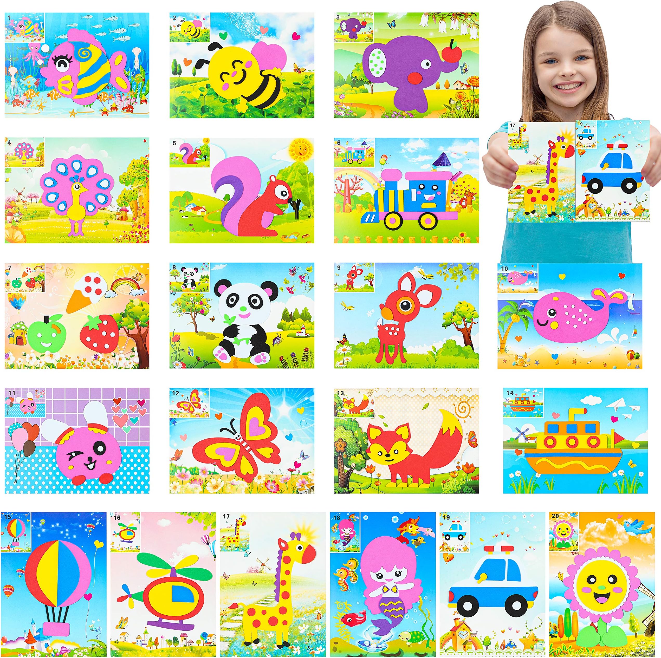 20Pcs Mosaic Sticker Art Kits for Kids Toddler Unisex