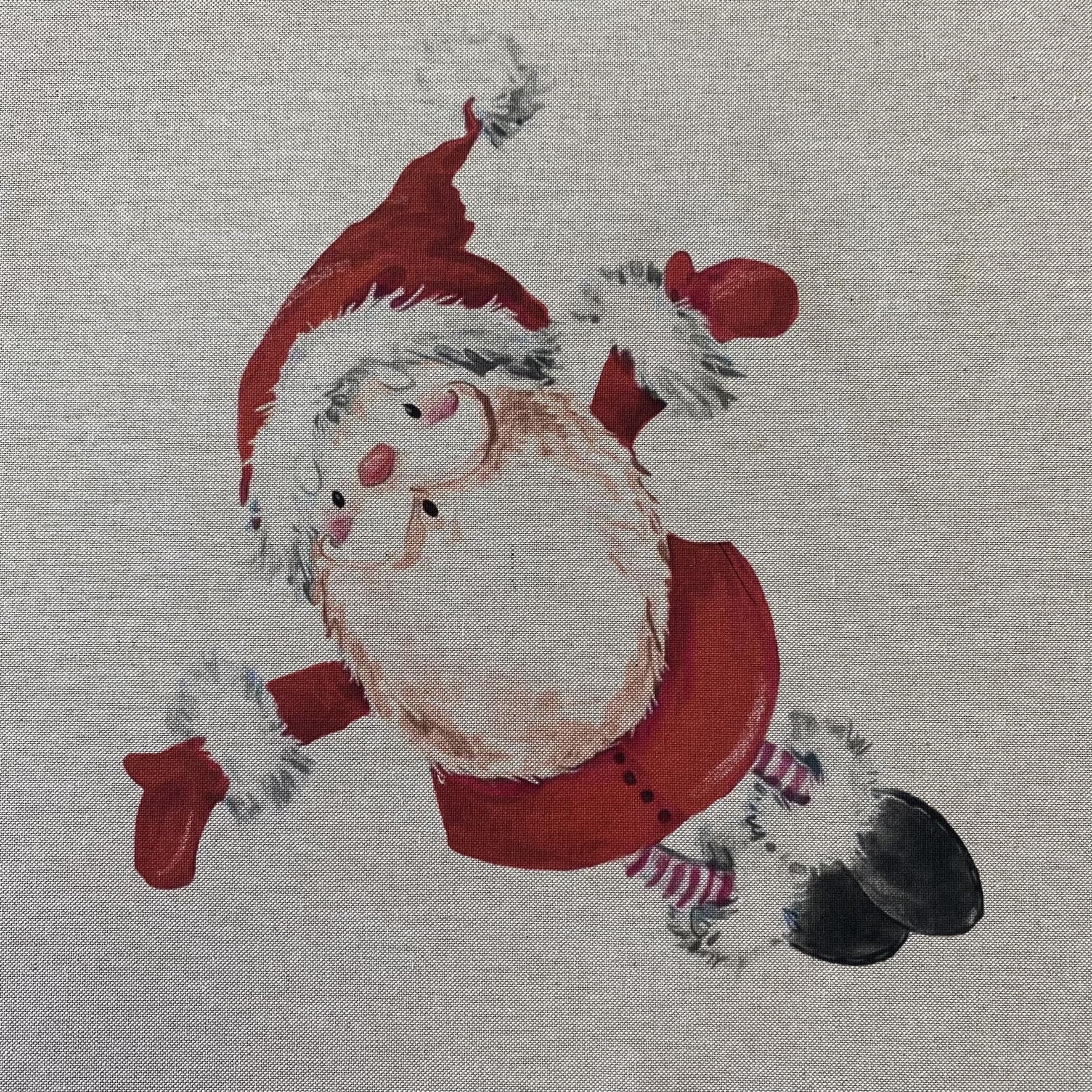 Christmas Linen Look Digital Print Fabric Panel 18" Square 45cm - Per Panel (Flying Santa)