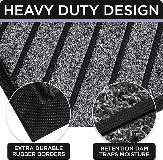 ubdyo Extra Durable Doormat - Efficient Dirt Trapping Door Mat - Ideal for Entryway - No-Slip, Washable Front Entrance Mat - 30'' x 17'' - Dark Grey