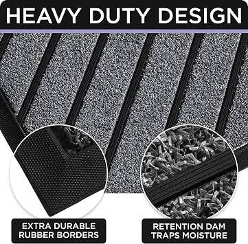 ubdyo Extra Durable Doormat - Efficient Dirt Trapping Door Mat - Ideal for Entryway - No-Slip, Washable Front Entrance Mat - 30'' x 17'' - Dark Grey